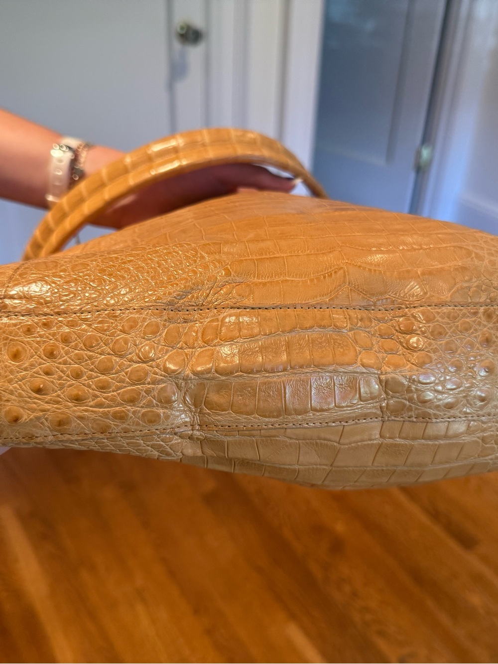 Nancy Gonzalez Croc-Embossed Caramel Shoulder Bag with Braided Strap - Picture 5 of 7